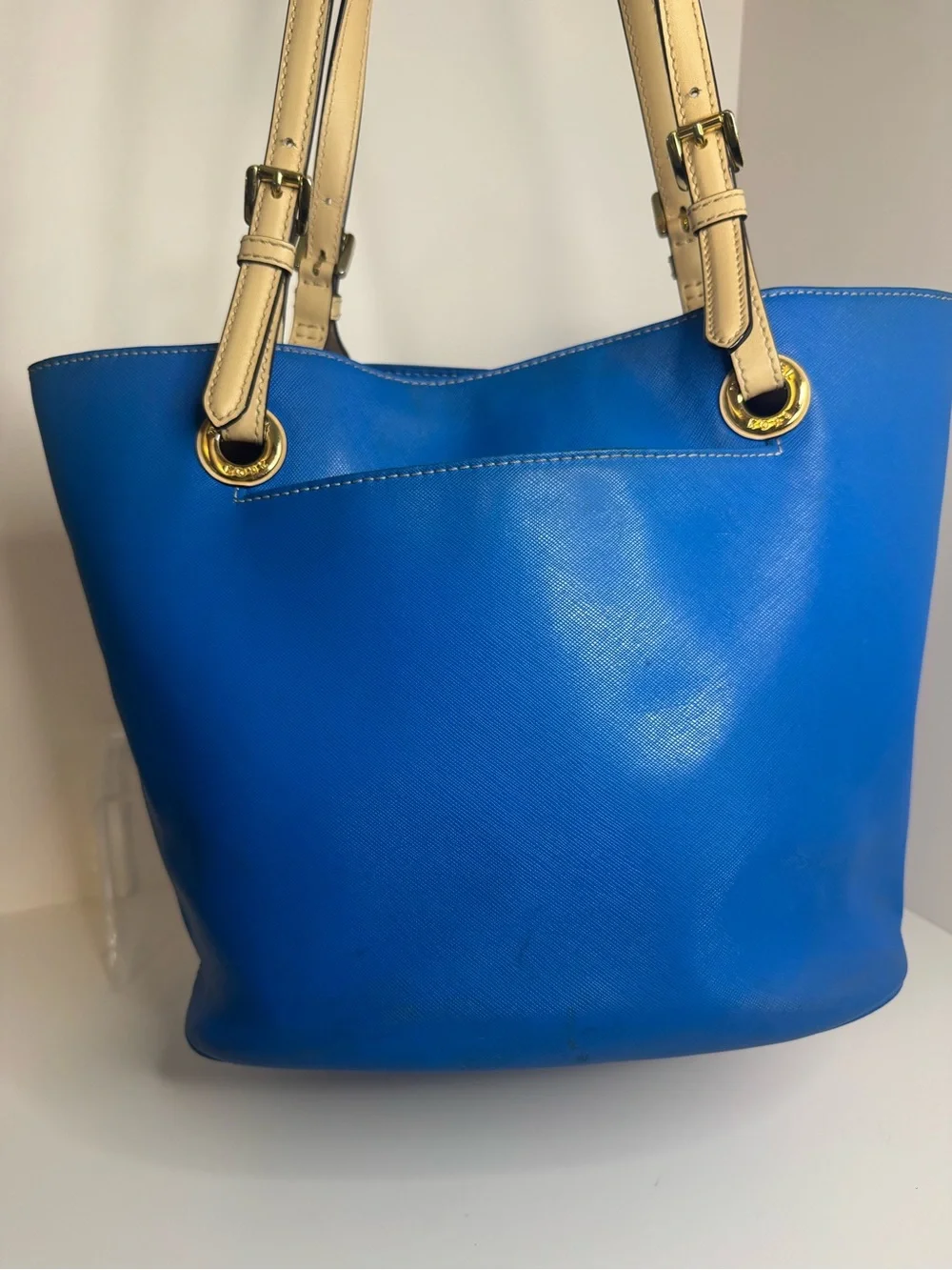 #418 Michael Michael Kors Jet Set Blue Leather Shoulder Tote Bag